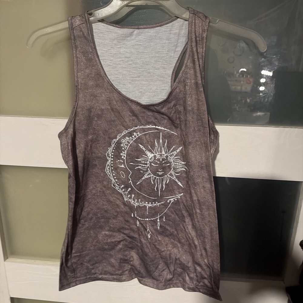 3 for 12*** 
Boho Sun & Moon Graphic Tank Top - Dusty Mauve